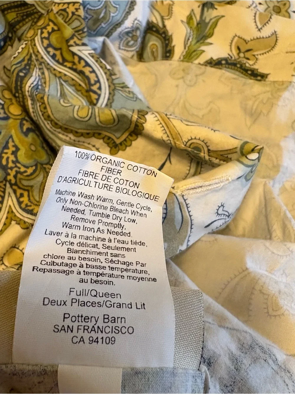Pottery Barn Full Queen Duvet Cover Organic Cotton Charlie Paisley Green Blue